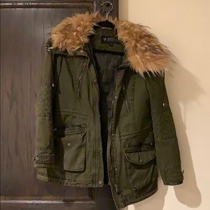 Guess green army jacket with fur